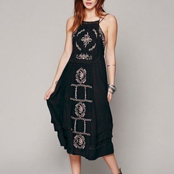 Free People Dresses & Skirts - Free People Diamond In The Sky Floral Embroidered Strappy Boho Midi Dress XS‎